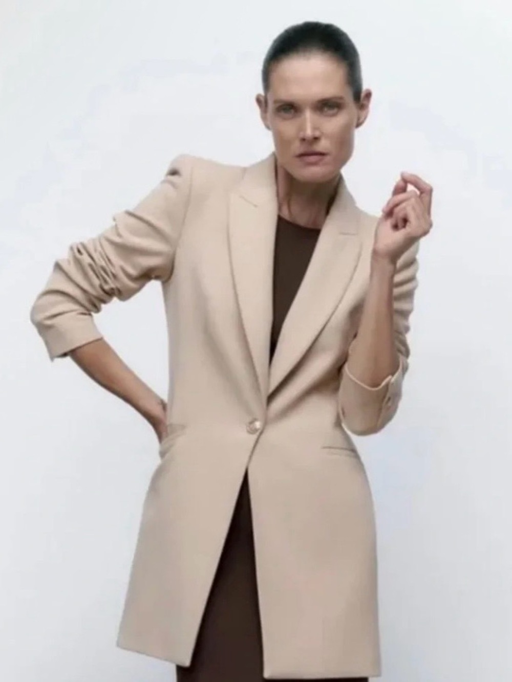 Zara Gold Button Long Structured Lapel Blazer Size L MSRP $195 - Picture 4 of 8